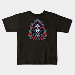 Dia de los Muertos Woman with Roses Kids T-Shirt